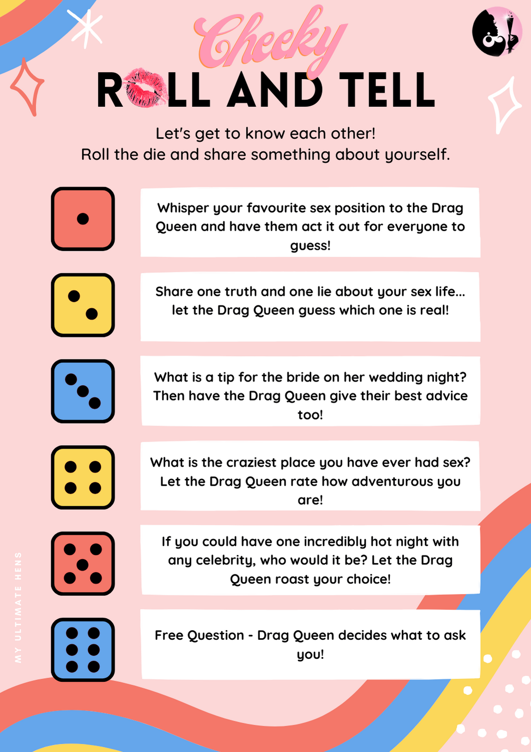 Drag Queen Hens Party Game Printable For Roll The Dice Funny Bachelorette Game