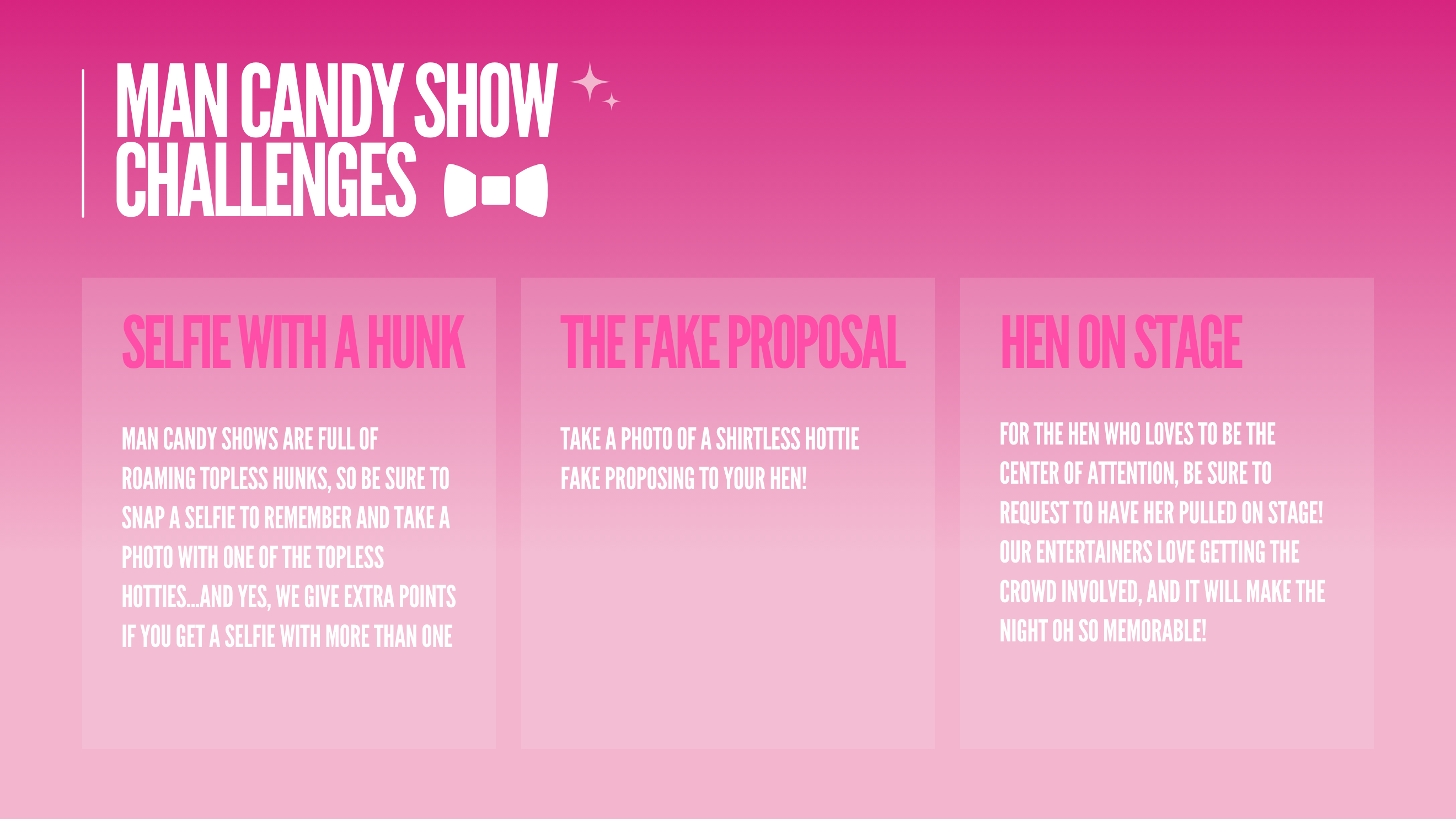challenges at a man candy show