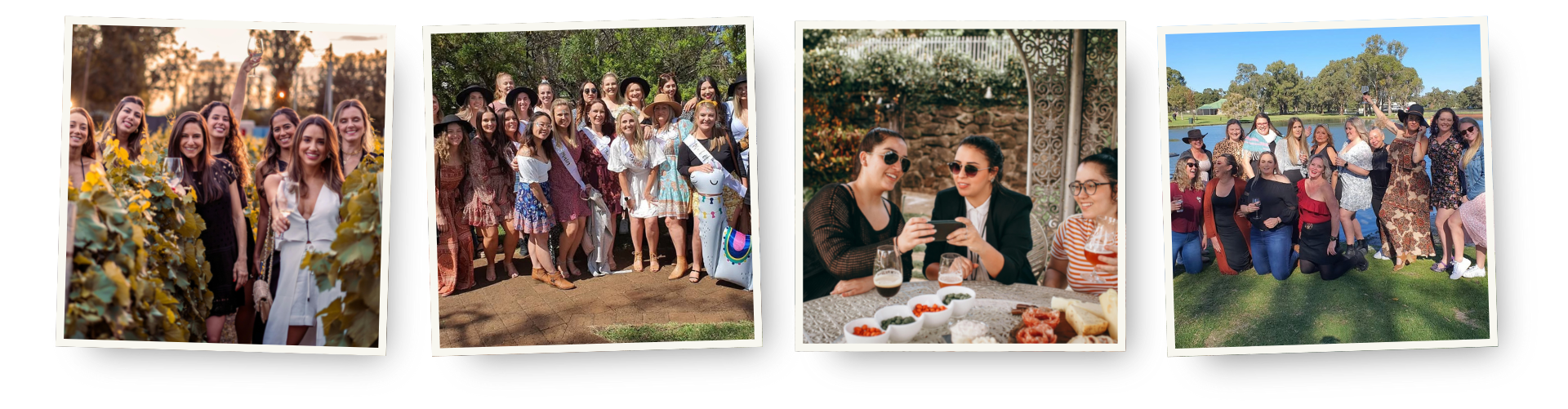 Hens groups at wineries, raising glasses among the vines