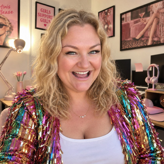 Nyree, founder of My Ultimate Hens, smiling in a sequinned jacket