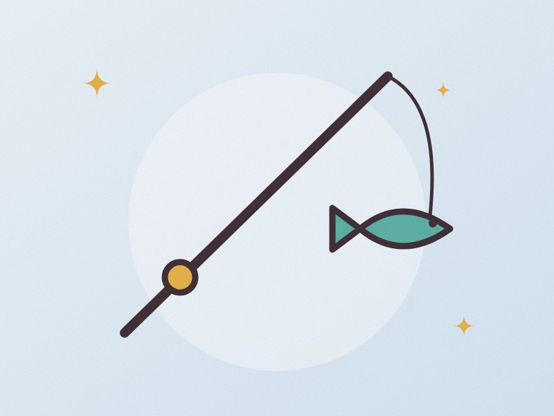 Illustration: a fishing rod with a fish on the line
