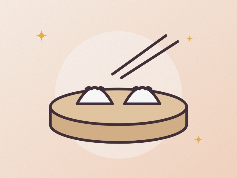 Illustration: dumplings in a bamboo steamer with chopsticks