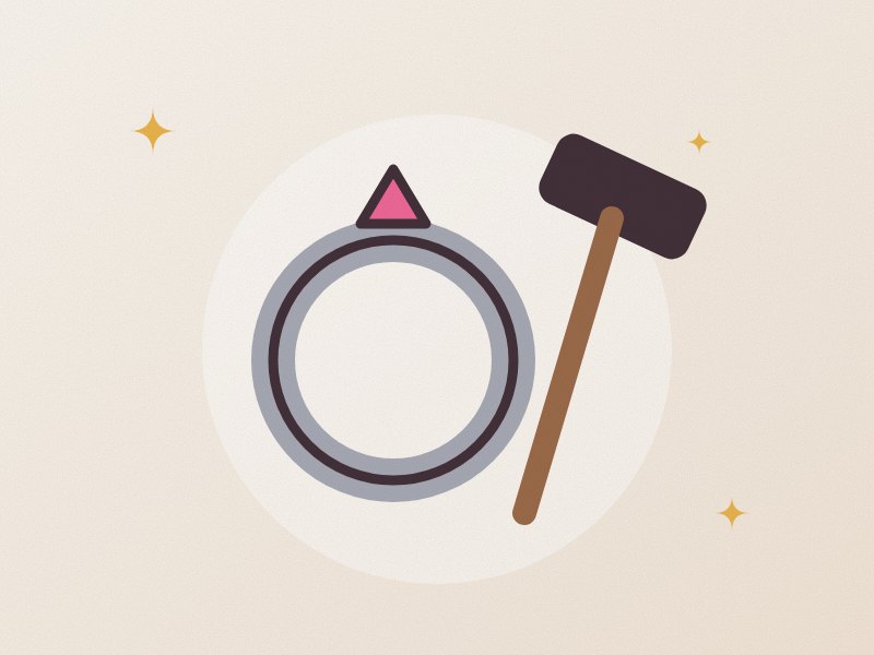 Illustration: a silver ring and a jeweller’s hammer
