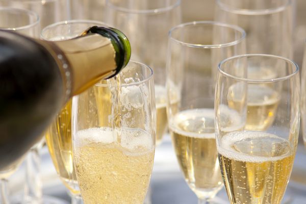 bubby being poured into multiple flutes
