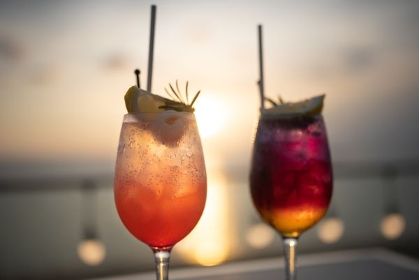 2 cocktails at a rooftop bar in Sydney on a hens party