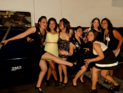 Linda's hens crew doing high kicks together on their night out